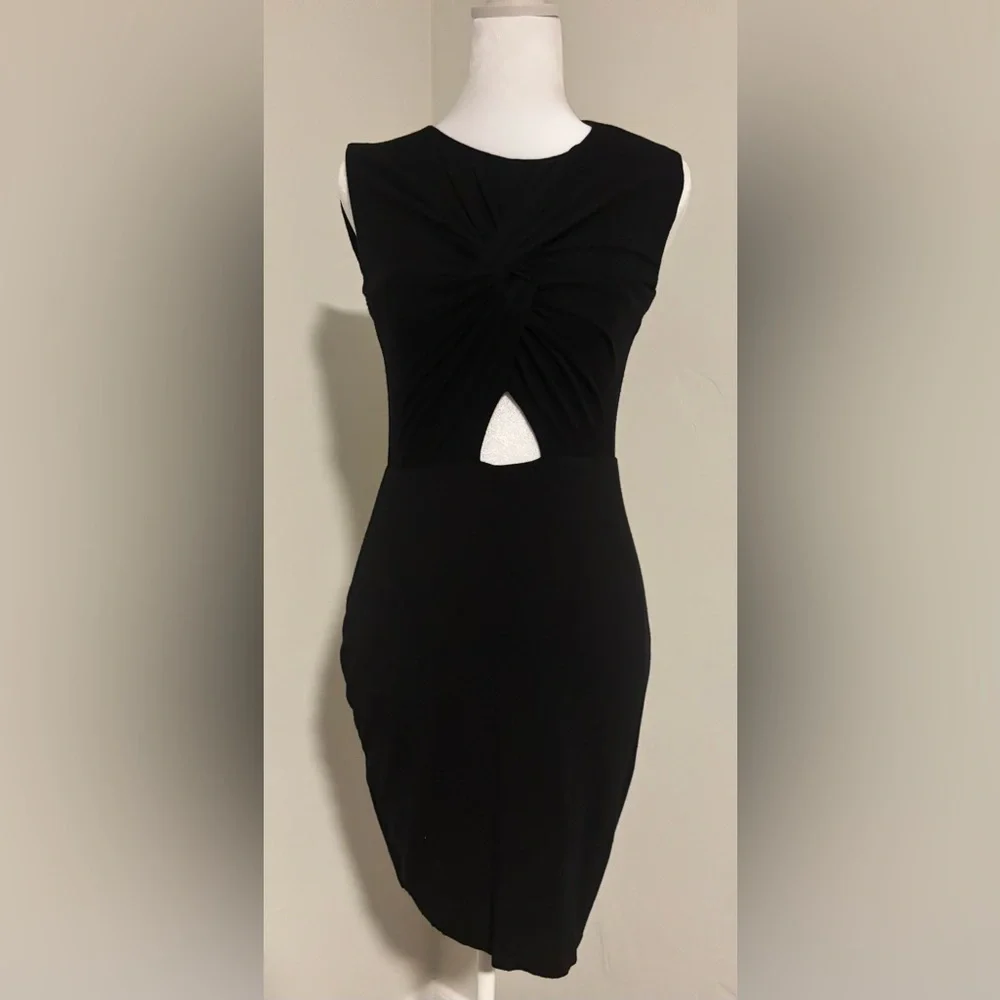 🌸 Bailey/44 Women's Small Black Fit Flare Knot Midi Dress Sleeveless